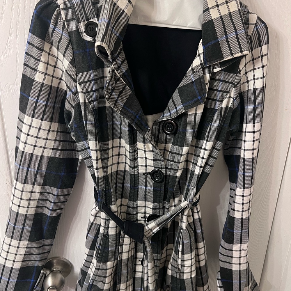 Plaid Trench Coat with Belt